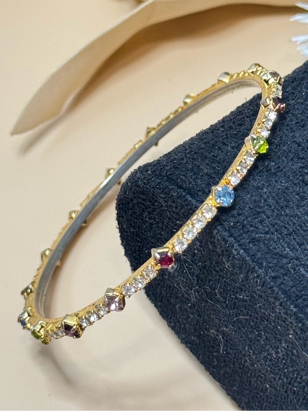 Gold Tone Multicolor Rhinestone Bangle Bracelet Colorful Crystal Jewelry